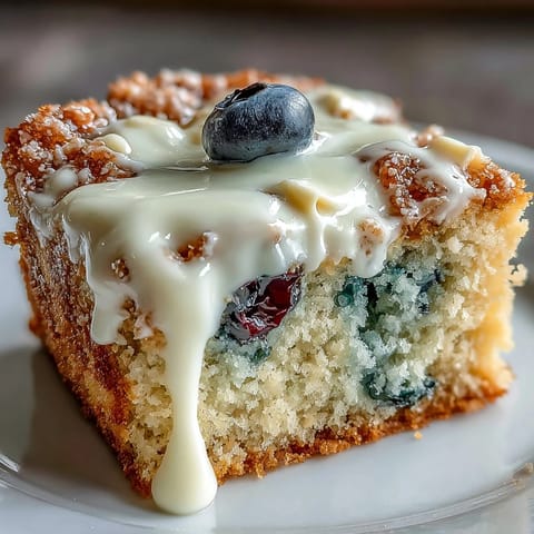 Saftige White Chocolate Lemon Blueberry Blondies mit geschmolzenem Weiß und Blaubeeren.