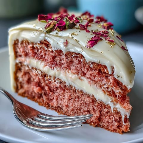 Rosé-Velvet-Torte mit Goldtropfen: Eleganter Kuchen mit roséweininfundiertem Teig und cremiger Frischkäsecreme.