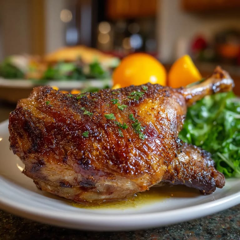 Ein Plate mit Spiced Roast Goose Legs mit Orange Glaze.