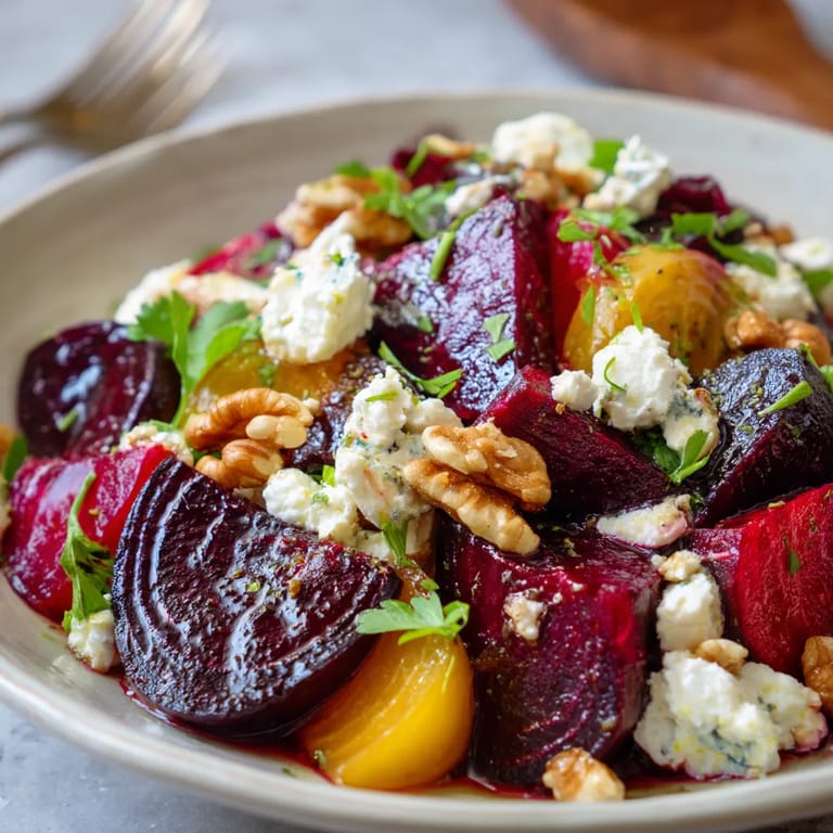 Ein Beet-Salat mit Nüssen und Käse.