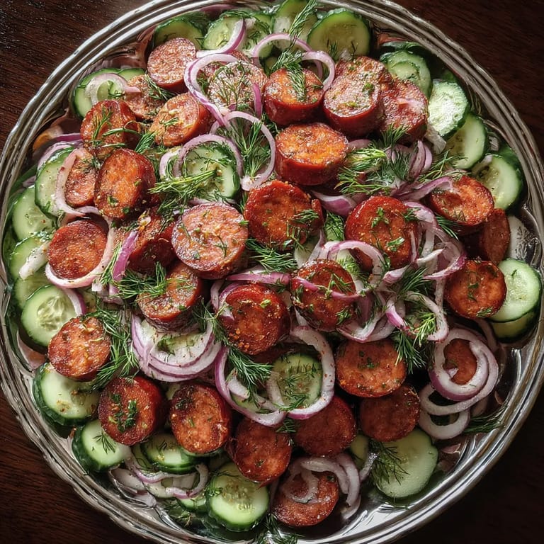 Ein Becher mit kalter Wurst und Gemüse, darunter Zucchini, Kohlrabi und Paprika.
