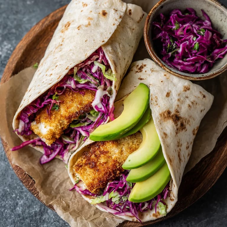 Ein Schnitzel Wrap mit Grilled Chicken und Avocado.