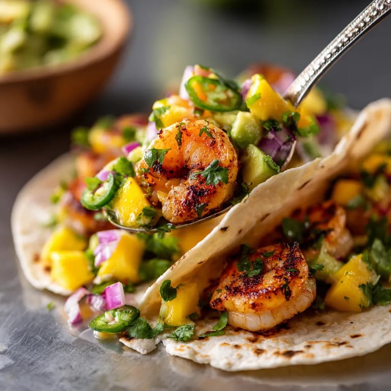 Ein Taco mit Shrimp und Mango Salsa.