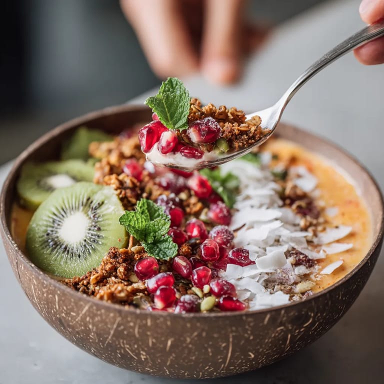 Ein Exotischer Smoothie-Bowl mit frischen Früchten und Gewürzen.