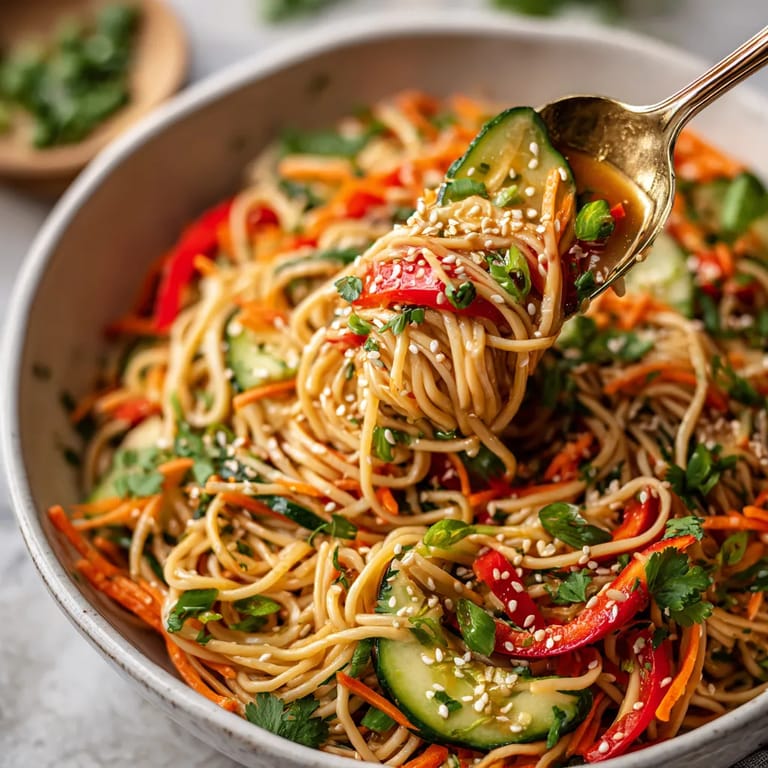 Ein Bogen chinesische Sesamnoodeln, die in einer Schüssel gegeben werden.