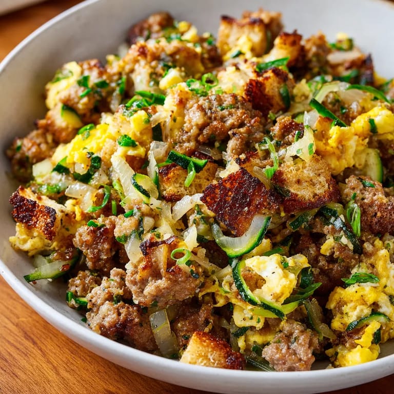 Ein weißer Teller mit Frikadellen (Burgers Allemands) und Zucchini- und Paprika-Knuspren.