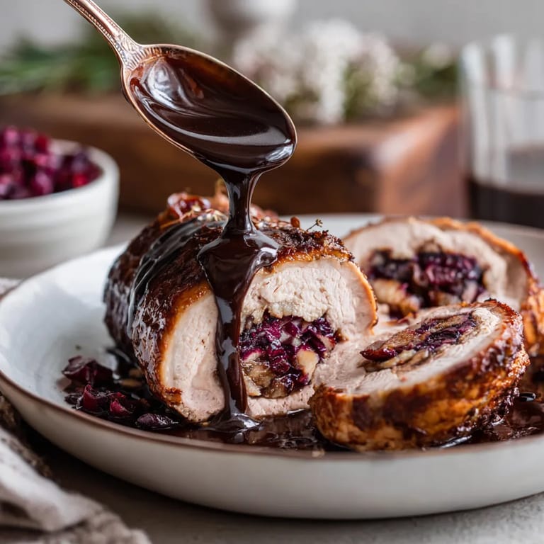 Mini-Rouladen de Porc au Chou Rouge & Pruneaux, Sauce Vin Chaud au Chocolat Amer.