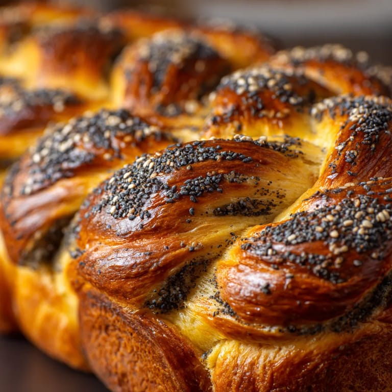 Ein Hefefleisch mit Mohnfüllung auf einem Tisch.