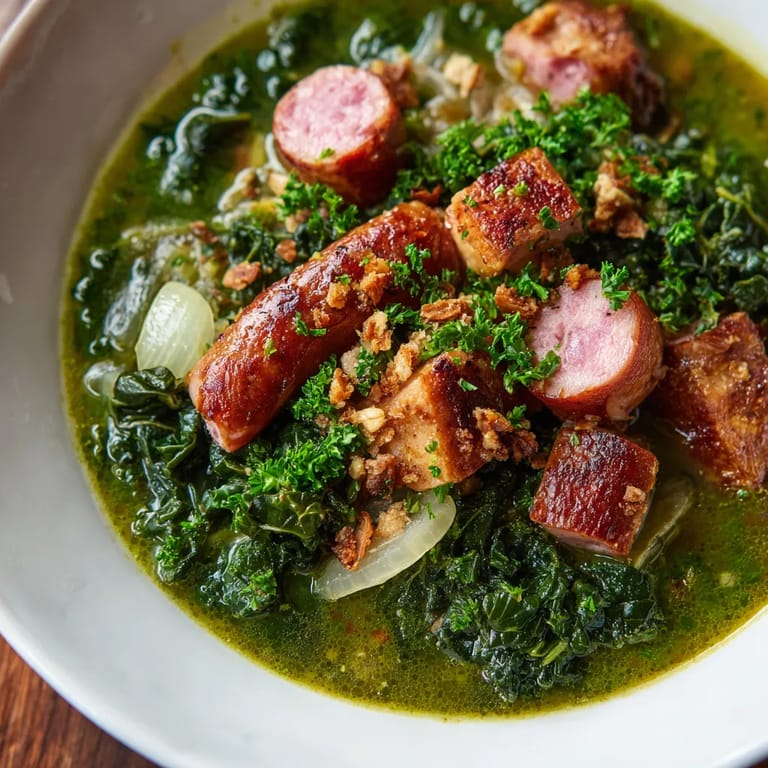 Ein Eintopf mit Grünkohl, Pinkel und Kassler.