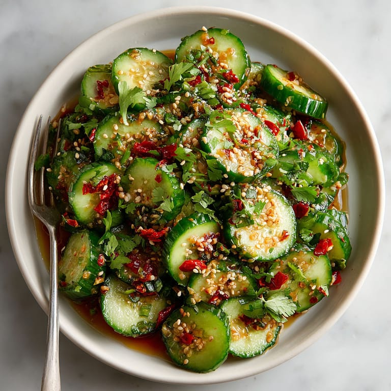 A bowl of food with cucumbers and rice.