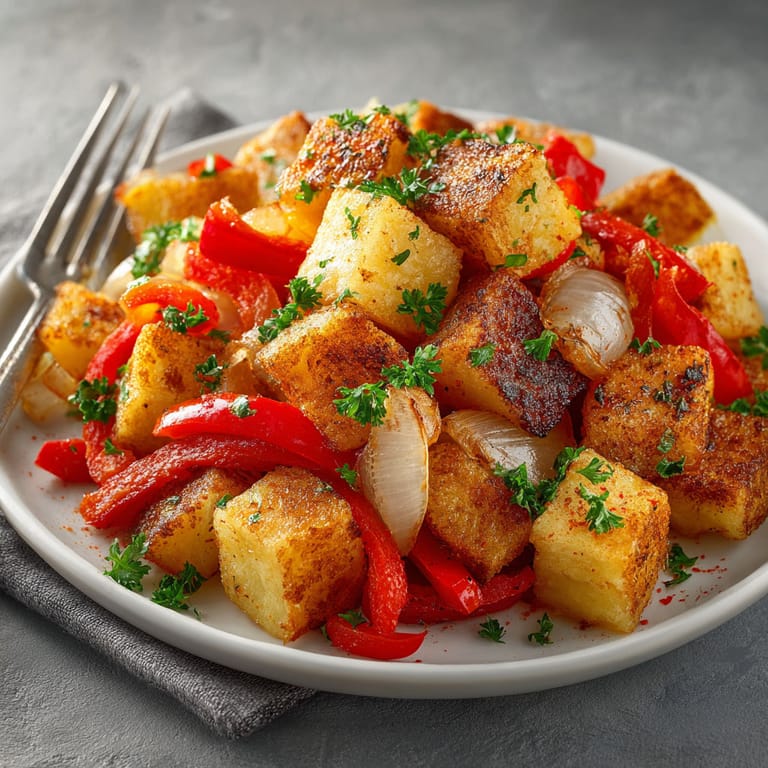 A plate of food with onions and peppers.