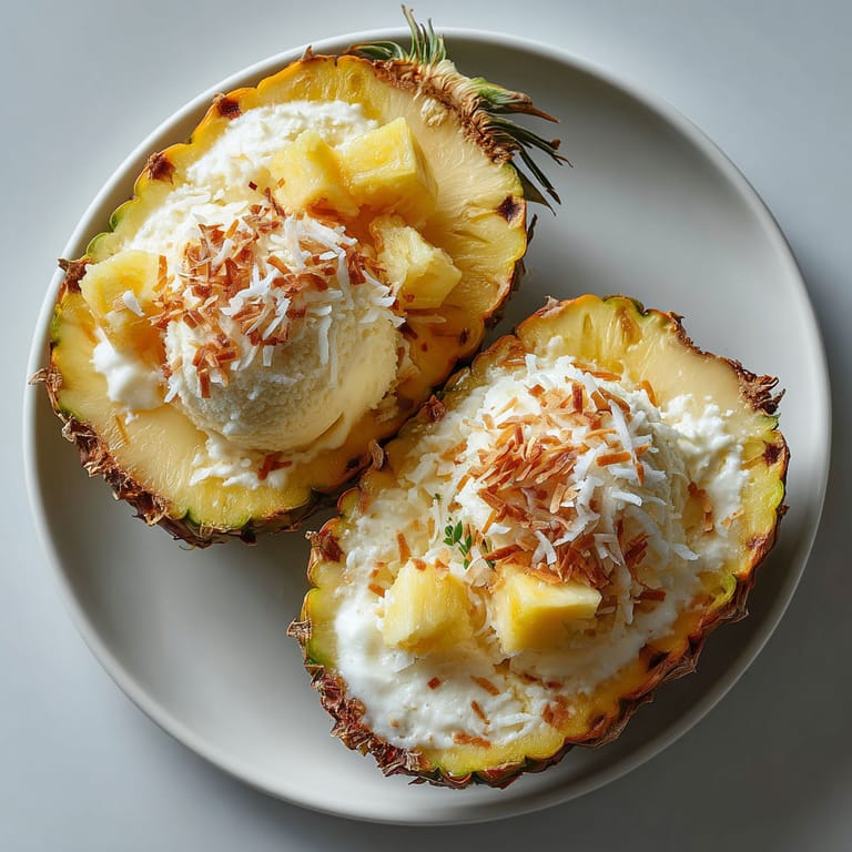 Two slices of pineapple with white cream on top.