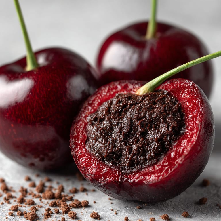 A close up of a cherry with a bite taken out of it.