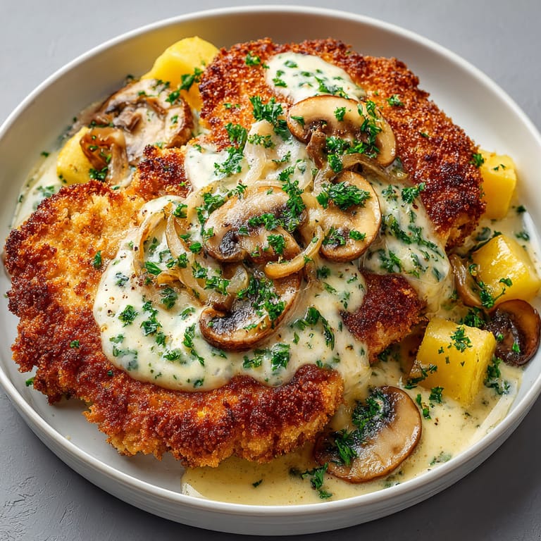 A plate of food with mushrooms and onions.