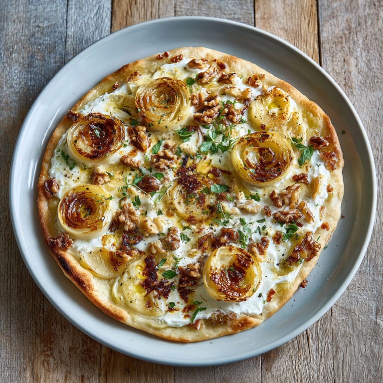 A pizza with a variety of toppings.