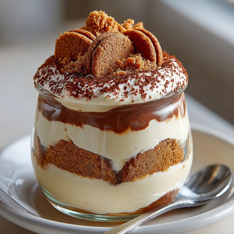 A glass jar filled with a dessert that includes cookies and cream.