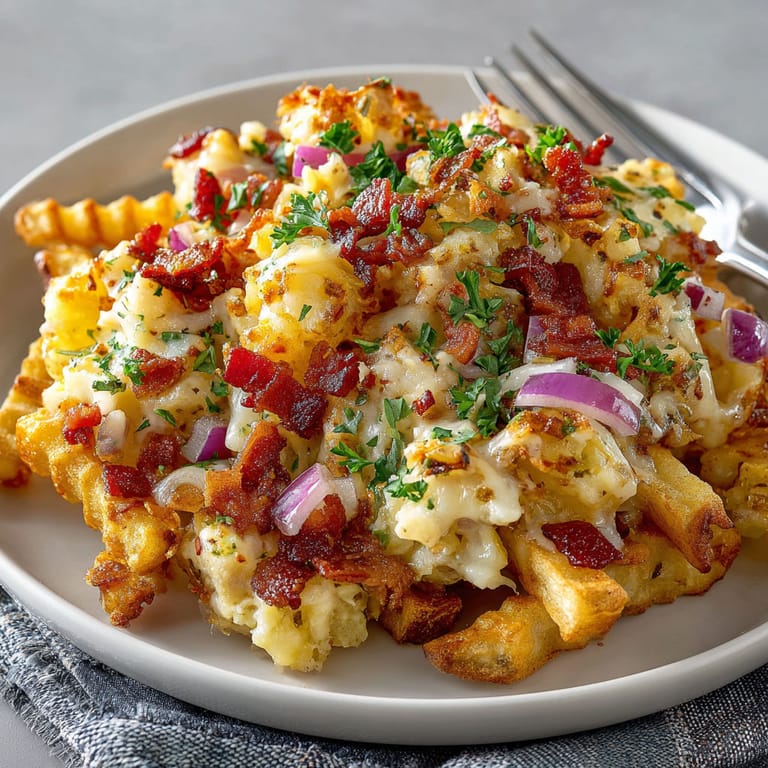 A plate of food with bacon and cheese.