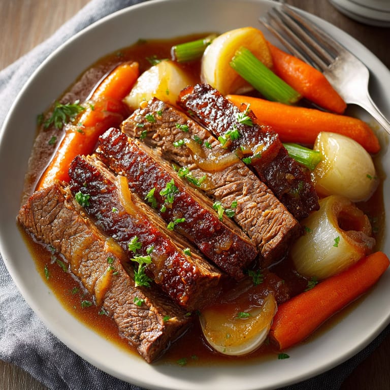 A plate of beef and vegetables.