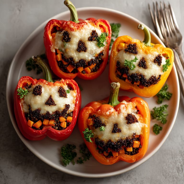 A plate of peppers with faces drawn on them.