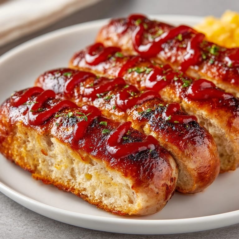 Knackige Bratwurst überzogen mit Hausgemachtem Currywurst Sauce das perfekte schnelle Rezept genießen Sie!