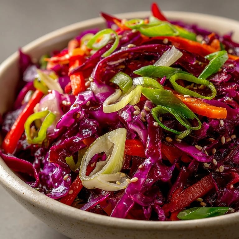 Hausgemachter roter Krautsalat: Stell dir knackigen Kohl mit einer köstlichen, selbstgemachten Vinaigrette vor.