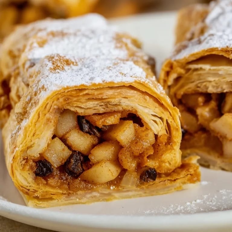 Buttrige German Apple Strudel Roll-Ups, ein einfacher Nachtisch mit süßen Äpfeln und Gewürzen.