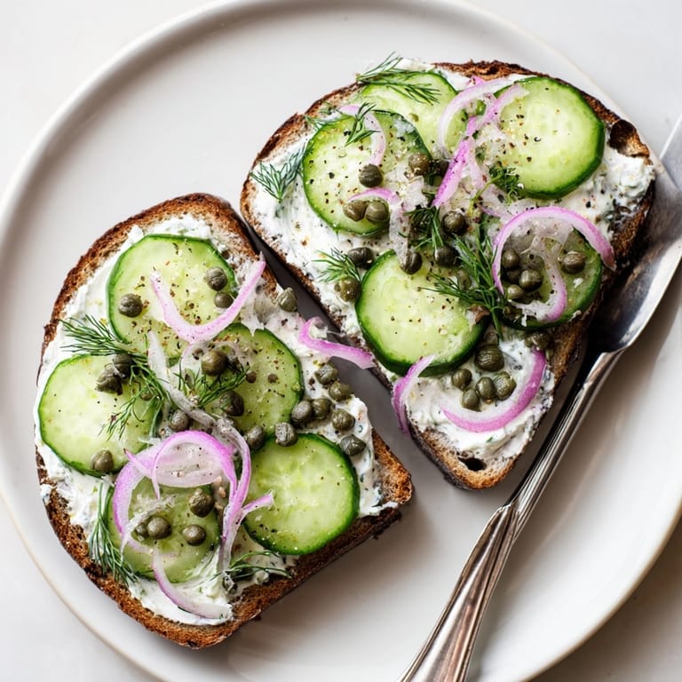 Knusprig geröstete deutsche Schwarzbrot-Toasts, ein einfaches Rezept mit herzhaften Zutaten, perfekt als Vorspeise.