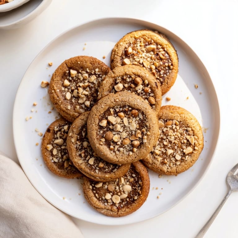 Üppige Deutsche Haselnussbutterplätzchen, mit gehackten Haselnüssen bestreut, laden dazu ein, die saisonalen Aromen zu genießen.