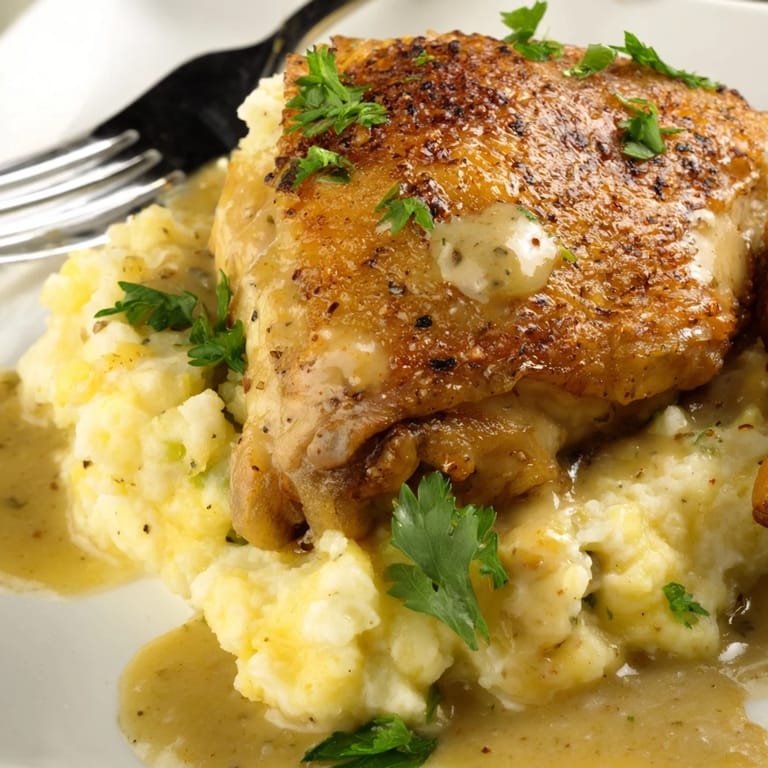 Bayerisches Hähnchen und Senf-Mash, perfekt für herbstliche Festtagsessen.