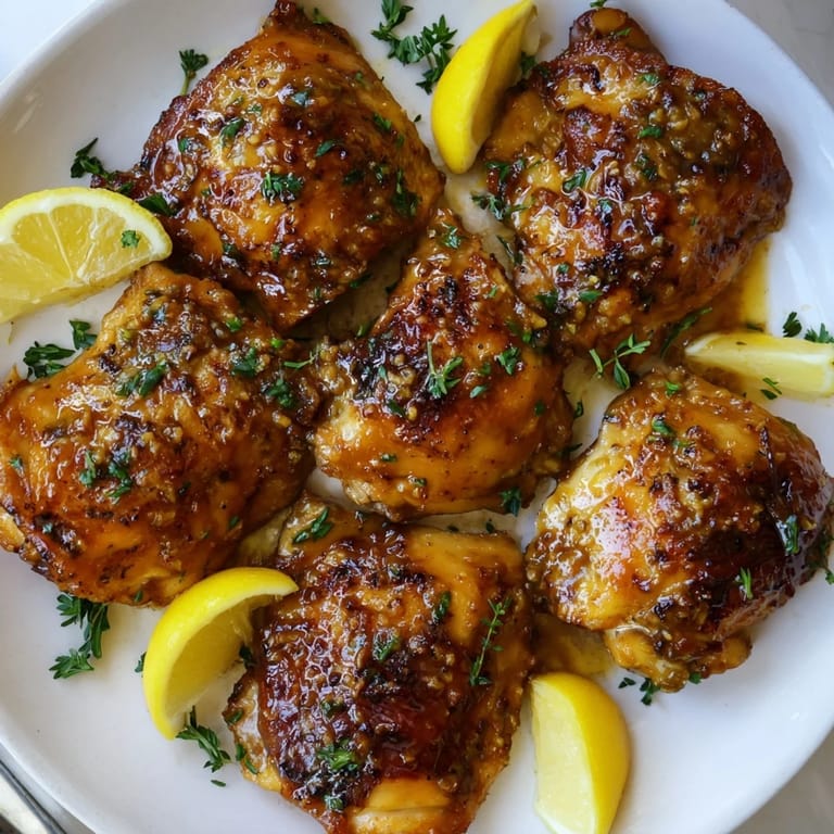 Goldbraun gebratene Hähnchenschenkel mit bayerischem süßen Senf, ideal zu Kartoffeln.