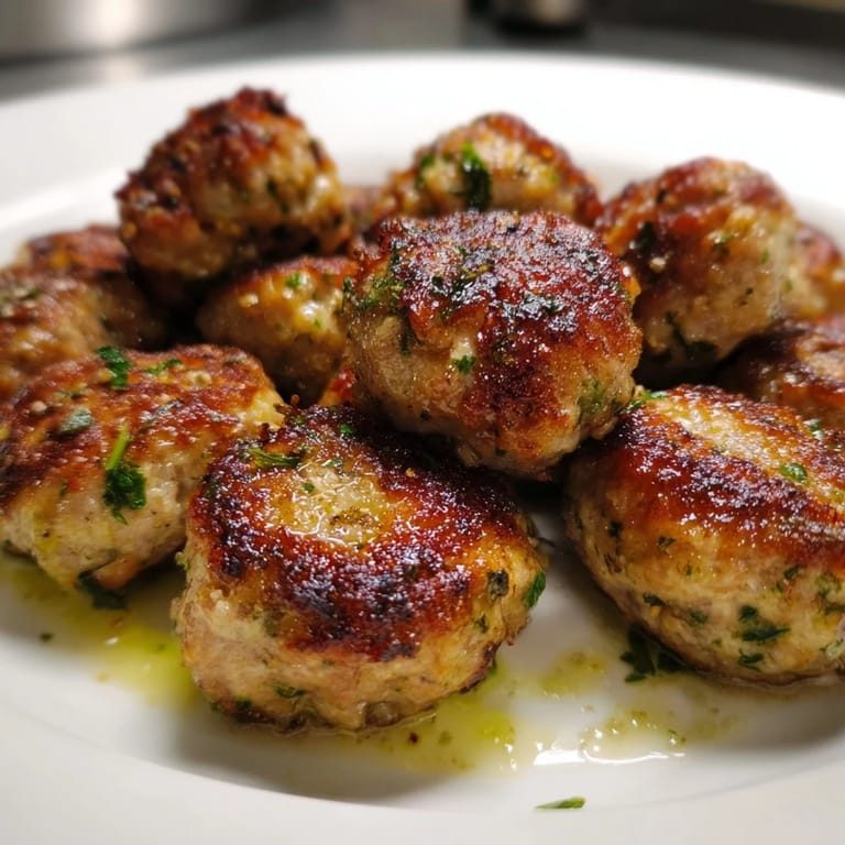 Zarte deutsche Frikadellen, goldbraun gebraten mit Gewürzen und Zwiebeln.  