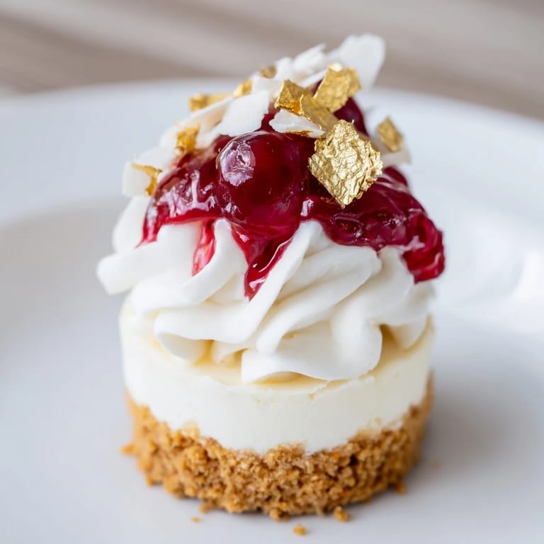 Delicious, chilled Kirsch-Rococo No-Bake Mini Cheesecakes, perfect for a special treat with whipped cream.