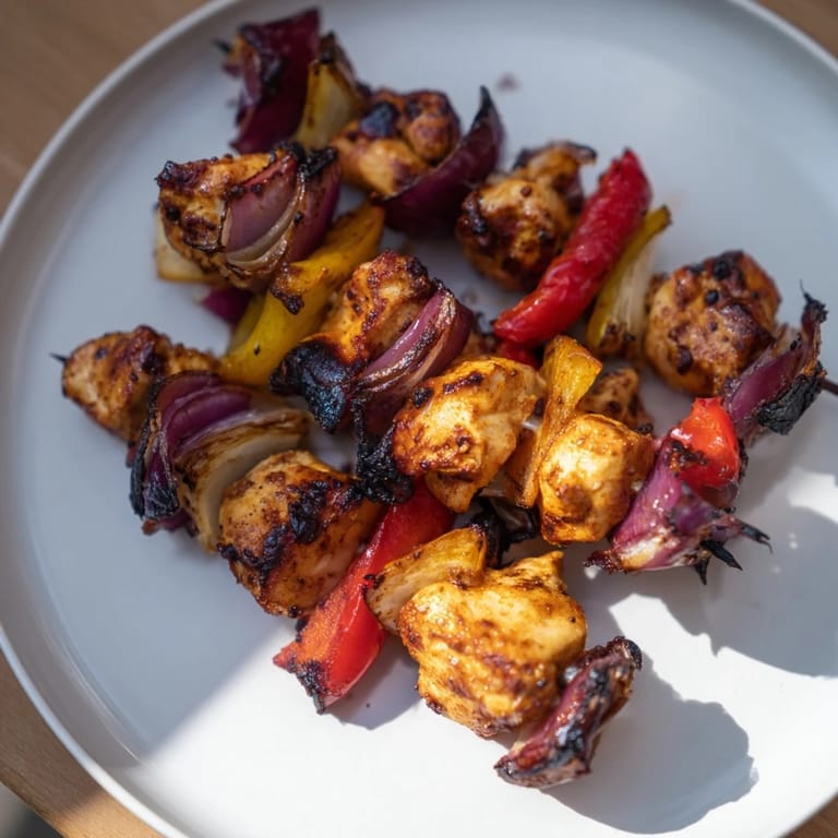 Savory Glühwein-Marinated Chicken Skewers with smoky, tender chicken and perfectly grilled vegetables.