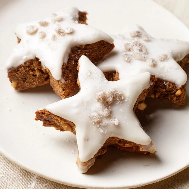 Overhead shot of a plateful of glistening Cinnamon Stars, a sweet, gluten-free dessert option.