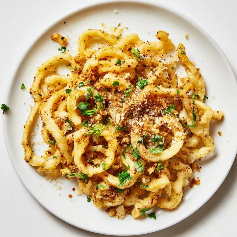 Air-fried Simple Air Fryer German Spätzle, perfectly browned with toasted edges and sprinkled with fresh parsley.