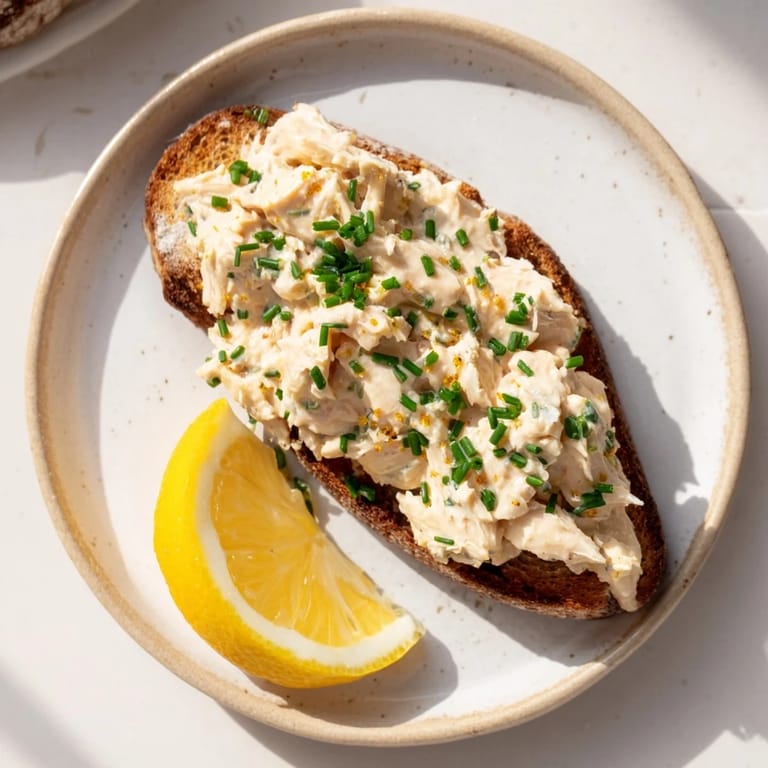 Golden Carp Pâté Tartine, a flavorful open-faced sandwich, perfect for a light lunch with lemon.