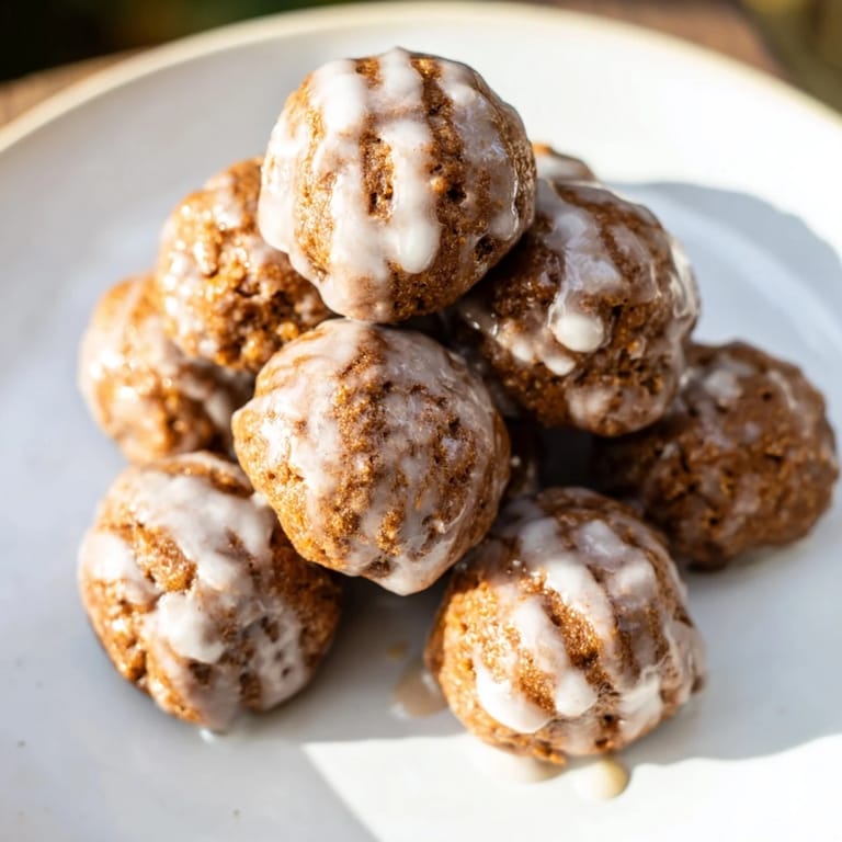 Close-up of freshly glazed Simplified Lebkuchen Gingerbread Bites, a delicious and easy dessert recipe.