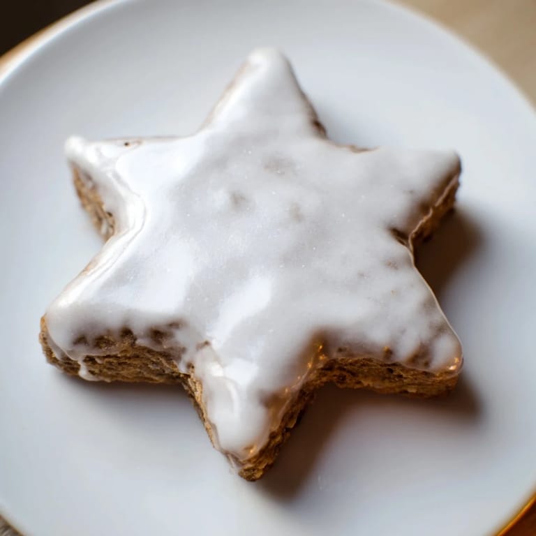 Chewy-centered Budget Zimtsterne, dusted with sweet glaze, ideal for sharing during the holidays.