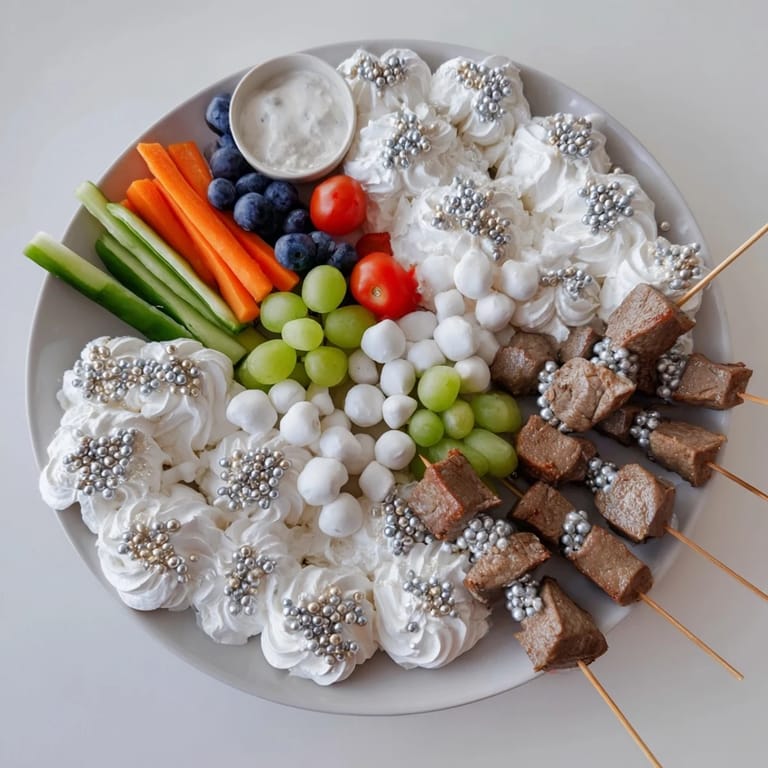 Serve this charming Fluffy Clouds Lamb Baby Shower Board, featuring savory lamb and sweet treats.