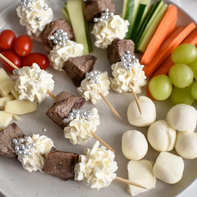 Delightful Fluffy Clouds Lamb Baby Shower Board: an artistic grazing board with colorful veggies and lamb.