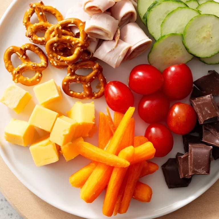 Vibrant image shows the Renard Rusé Snack Assortment with hummus, grapes, and arranged cheese cubes for snacks.