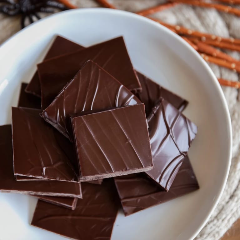 A dramatic Spiderweb Candy Platter, featuring a dark chocolate spiderweb for a fun party dessert.