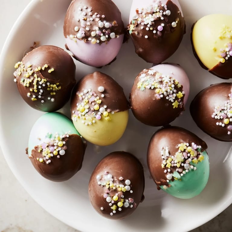 Homemade Easter candy eggs, showing colorful sprinkles, inviting you to bake this amazing treat.