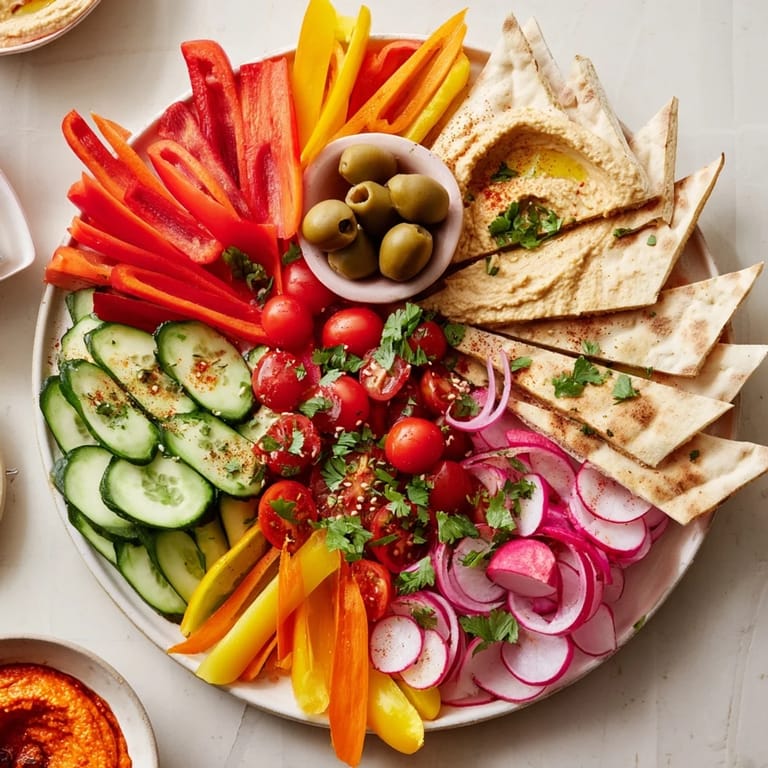 Close-up of a festive Moroccan Tent, artfully arranged, with various fresh vegetables and assorted dips.
