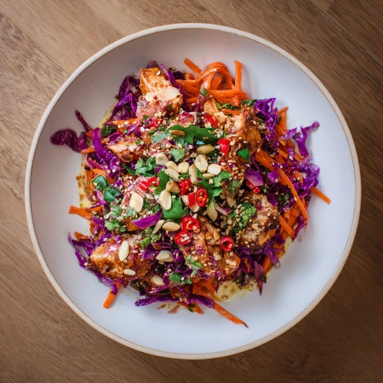 This Carrot Ribbon and Chicken Slaw features tender chicken with vibrant ribbons and creamy dressing.
