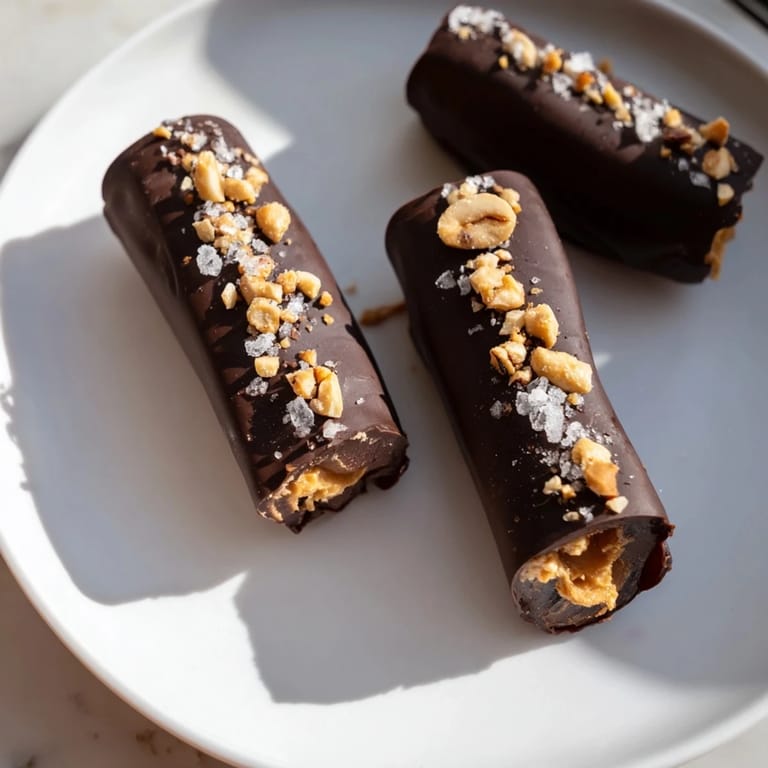 Homemade Chocolate Date Snickers, a visual of the tasty, chocolate-covered date treats ready to eat.