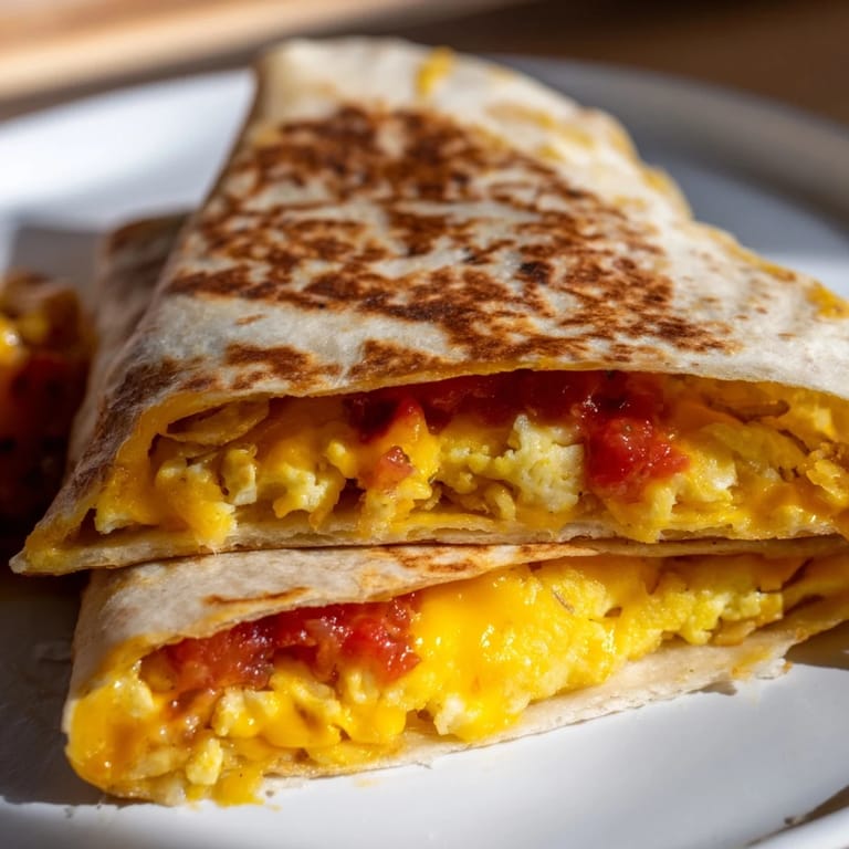 Folded tortilla with a yummy Breakfast Crunchwrap Hack, filled with eggs and hash browns.