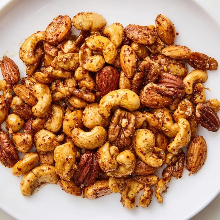 Close-up of a bowl overflowing with homemade spiced nuts mix, a delicious party treat.