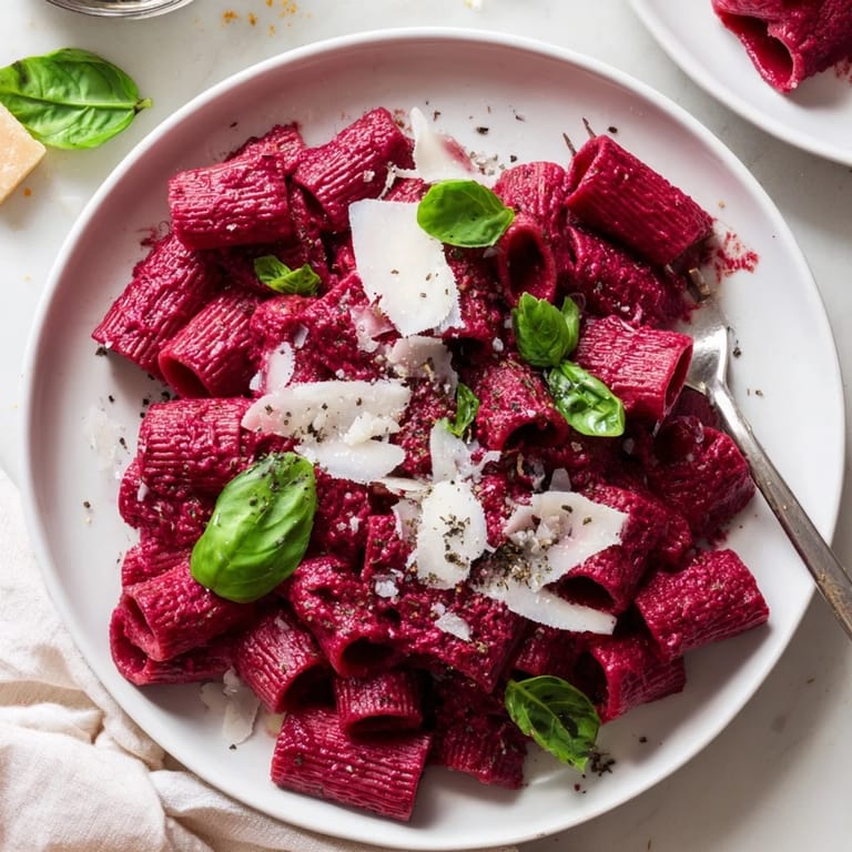 Hier sind die drei ALT-Texte für das Rezept "Pinke Pasta mit Rote-Bete-Creme":