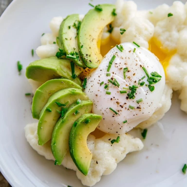 Golden baked Cloud Bread Breakfast Clouds, topped with creamy avocado on a plate, ready to taste.